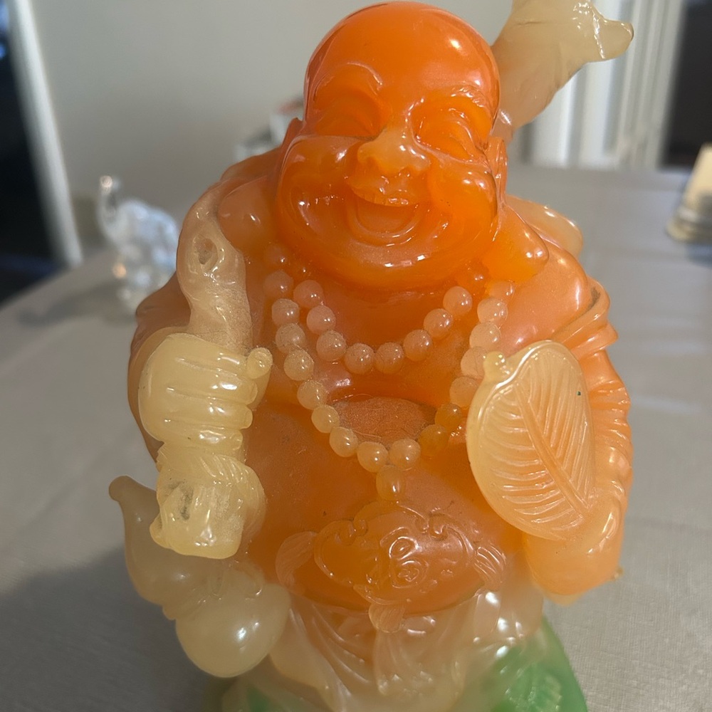 Orange and Cream Laughing Buddha Figurine